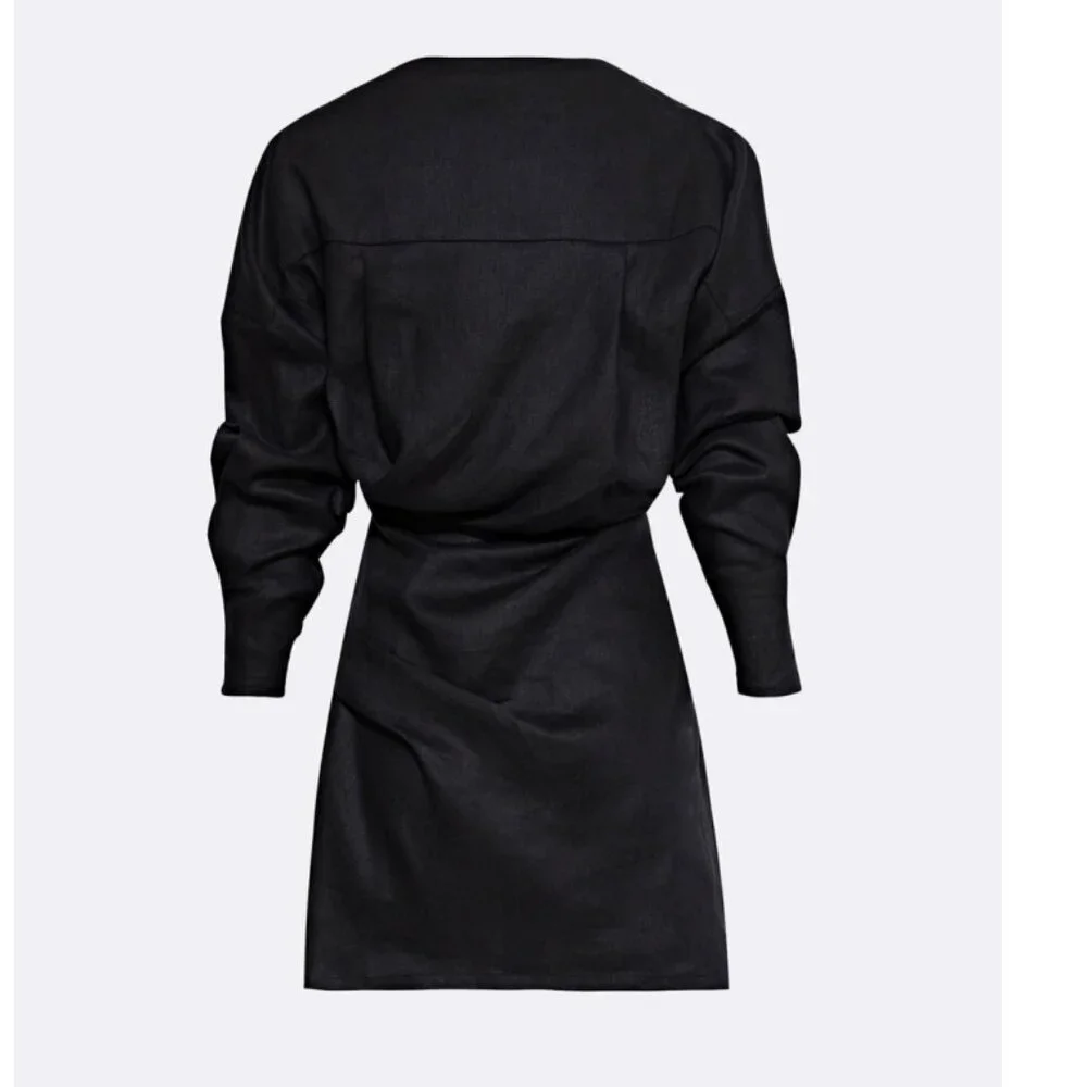 Pfeiffer LOVERS LINEN ASYMMETRICAL TWIST DRESS  BLACK Size Large NWT